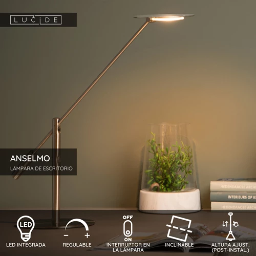 Lucide ANSELMO - Lámpara de escritorio - LED Regul. - 1x9W 3000K - Cromo mate - USP